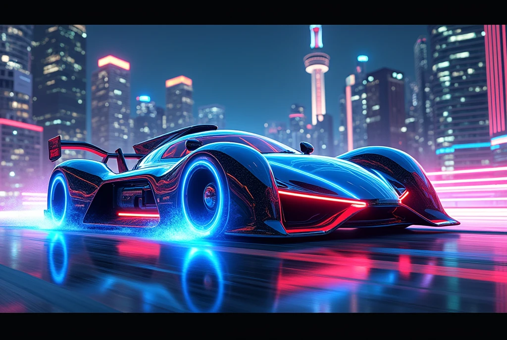 (((best quality))),(((ultra detailed))),(((masterpiece))),illustration, speed lines effect, An extraordinary and highly detailed artwork capturing a futuristic cyber-era race car. The car features a sleek and futuristic design with a metallic finish, showcasing intricate lines and adorned with vibrant neon lights. The tires emit a mesmerizing blue electric glow, adding to the dynamic energy of the scene. The race car appears to be speeding through a cityscape at night, with buildings and skyscrapers illuminated by dazzling lights. This high-definition masterpiece is reminiscent of the finest artworks by visionary artists like Syd Mead, Daniel Simon, and Scott Robertson.
strafed image of a car driving on a highway with a blurred background, background art, 4K HD illustrative wallpaper, futuristic super car render, neon-noir background, PC screenshot, 4K wallpaper, 4k wallpaper, digitally painted, octane rendered, 3840 x 2160, 3840x2160