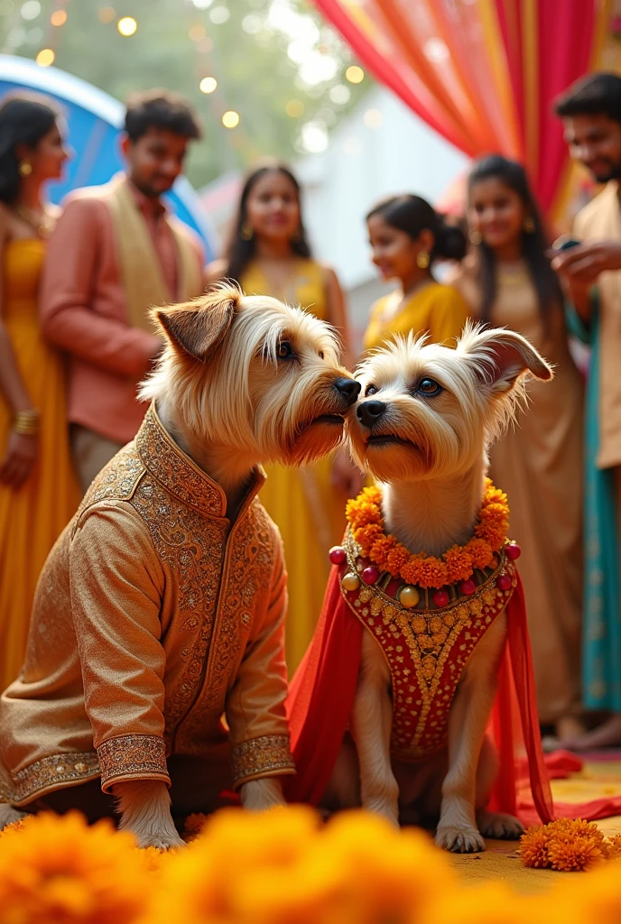 Dog and bitch  wedding indian haldi fuction pic