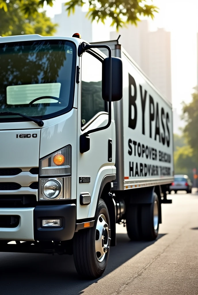 A Photo of a white Isuzu FRR truck written BYPASS STOPOVER HARDWARE with registration KDP 022Z