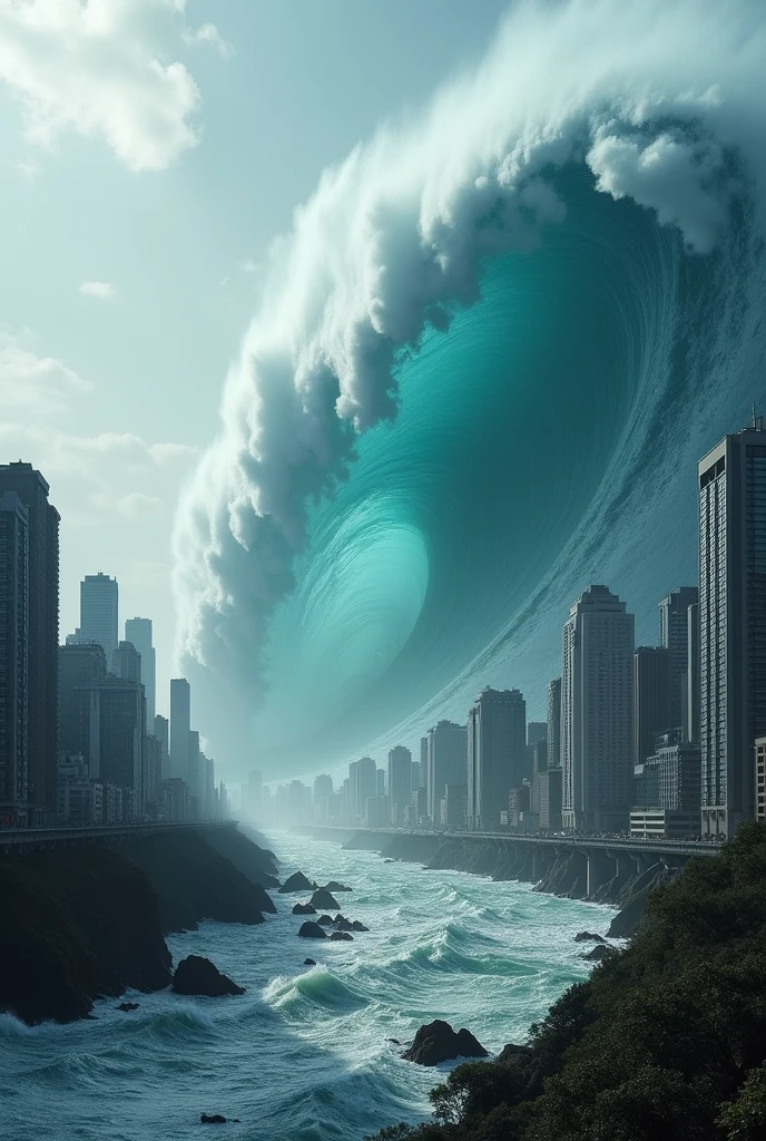 The sea swells up with a thud due to a major earthquake。Many major cities will be swallowed by the sea.。The sea rises 120 meters。The land and roads sink beneath the sea.。Even high-rise buildings are swallowed by the waves.。Location: Japan、Tokyo。