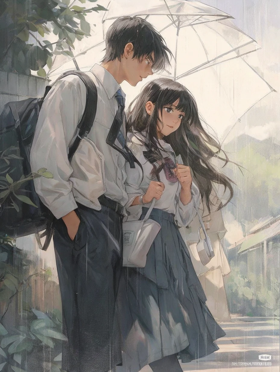 my hero academia character girl, , small, dark long brown hair long layered short bangs, grey/pink eyes, white tight long sleeve with big robotic gloves, white pencil skirt, baggy high white boots. with a fanny pack on the back. her favorite color is pink and plants are growing out of her. she is holding hands with Katsuki Bakugo