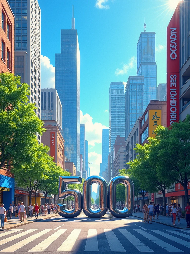 create a perspective drawing of a city with the number 500