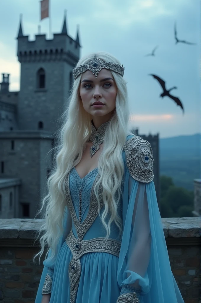 Viserra Targaryen (fair hair and blue eyes) being played by the actress, generous valentina "Fire & Blood"