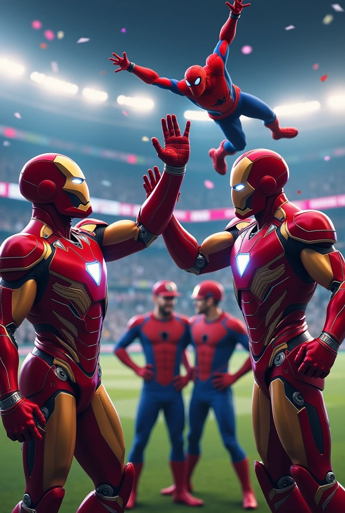 Marvel Avengers very excited in sharing is happiness to Spider-Man in cricket stadium