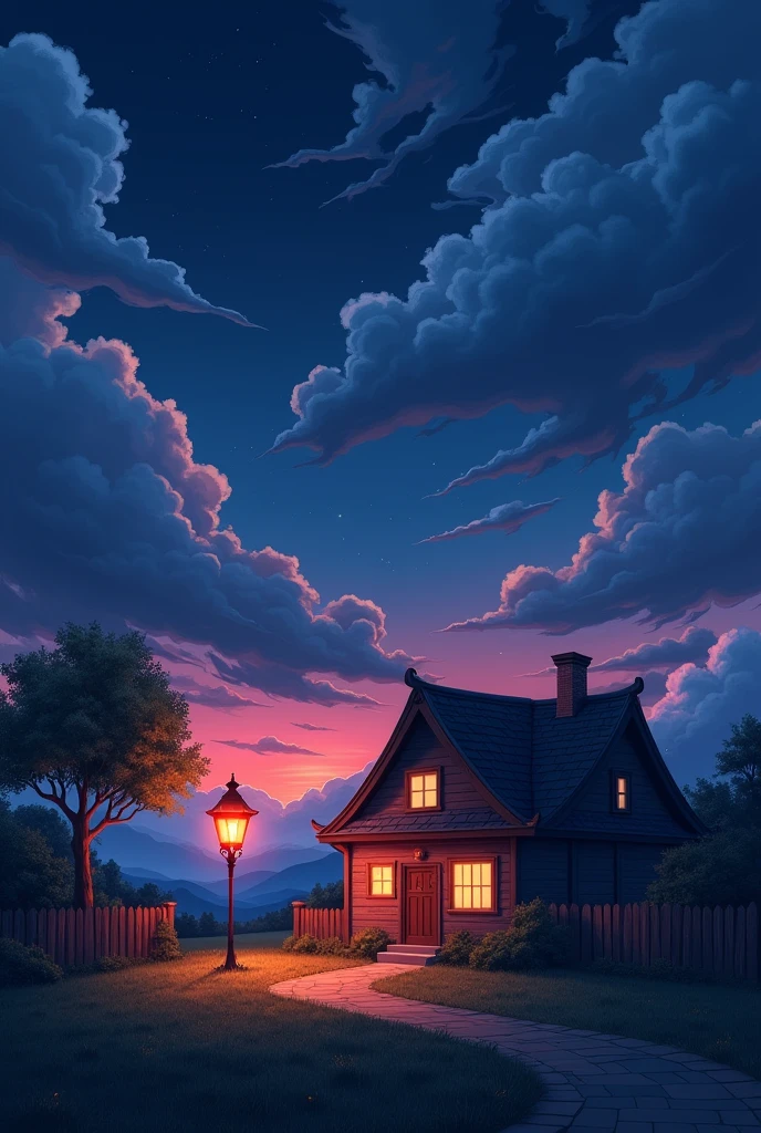 anime painting of a house with a red lantern in the front yard, anime background, anime background art, anime sky, background art, anime clouds, beautiful anime scene, anime atmospheric, amazing wallpaper, house background, anime vibes, anime movie background, anime wallpaper 4 k, anime wallpaper 4k, 4 k manga wallpaper, anime scenery with dark color grading