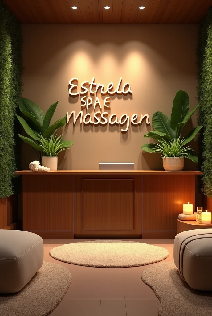 Massage Clinic Reception Room, with the name written appearing ESTRELA SPA E MASSAGEM
 in Portuguese