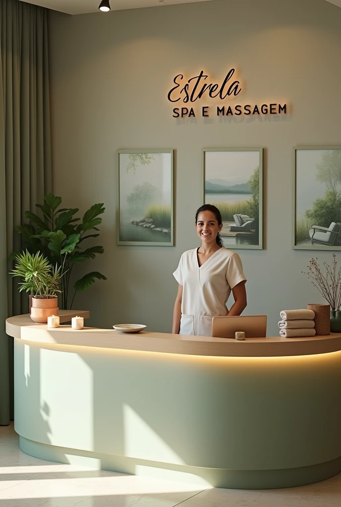 Massage Clinic Reception Room, with the name written appearing 
ESTRELA SPA E MASSAGEM
 in Portuguese