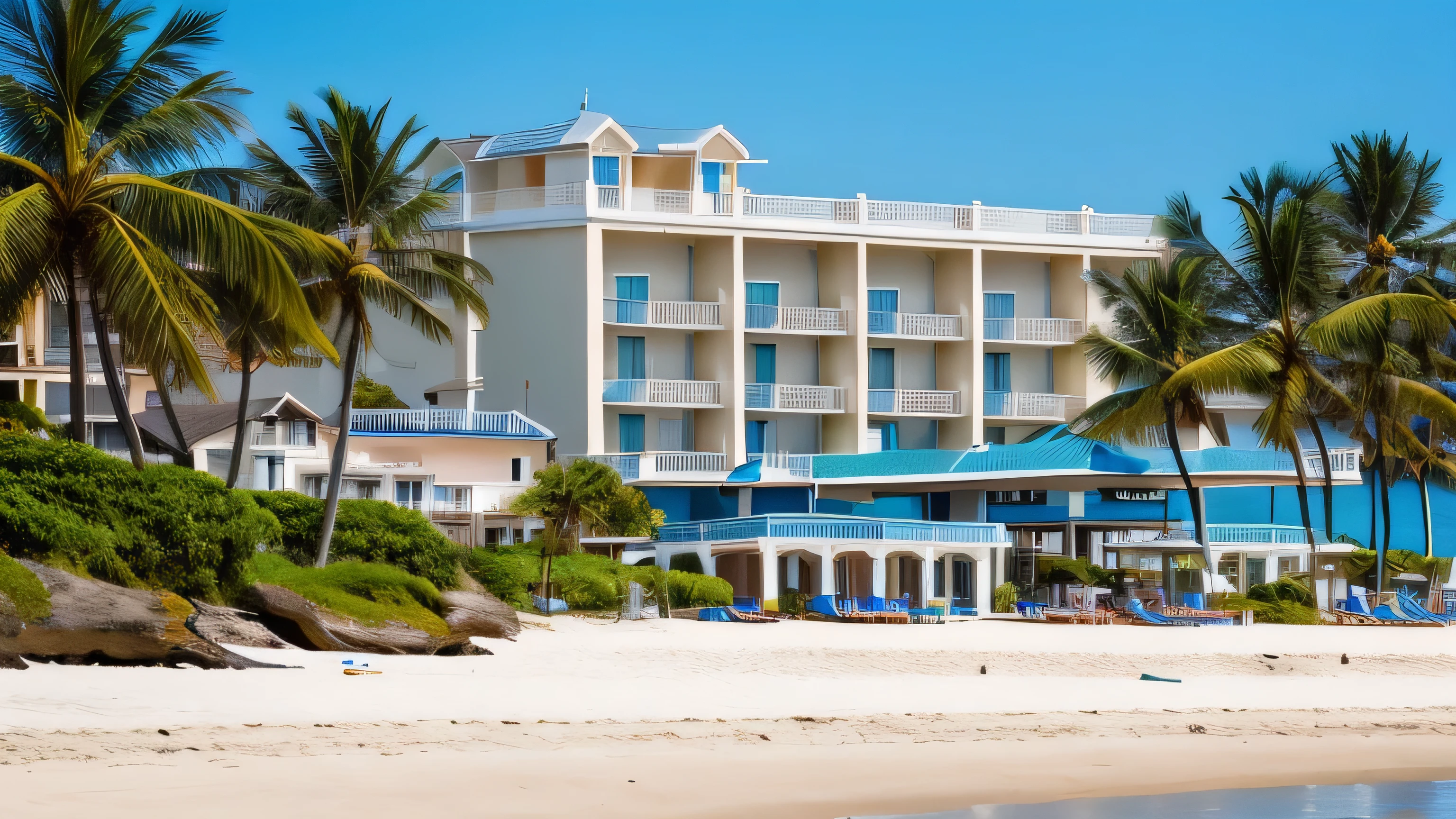 beach side view of a hotel