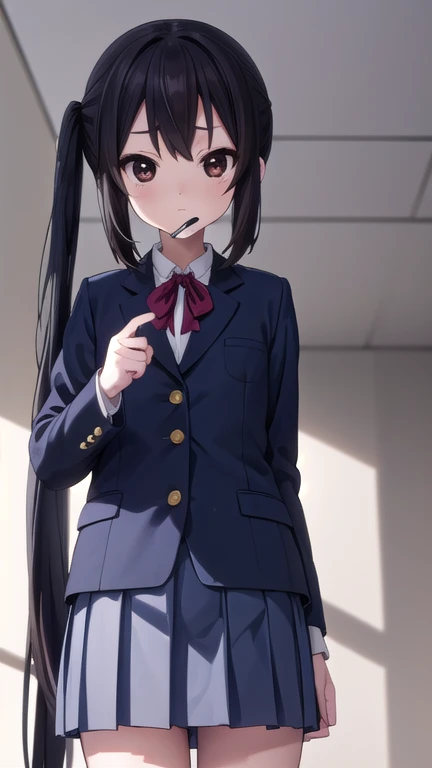 azusanakano, azusa nakano, black hair, (brown eyes:1.5), long hair, twintails,
BREAK sakuragaoka high school uniform, school uniform, uniform, blazer, shirt, white shirt, collared shirt, skirt, pleated skirt,
BREAK indoors, classroom,
BREAK looking at viewer, (cowboy shot:1.5),
BREAK (masterpiece:1.2), best quality, high resolution, unity 8k wallpaper, (illustration:0.8), (beautiful detailed eyes:1.6), extremely detailed face, perfect lighting, extremely detailed CG, (perfect hands, perfect anatomy),(Smoking: 1.5), 1 cigarette, cigarette smoke, displeased expression, glaring at me