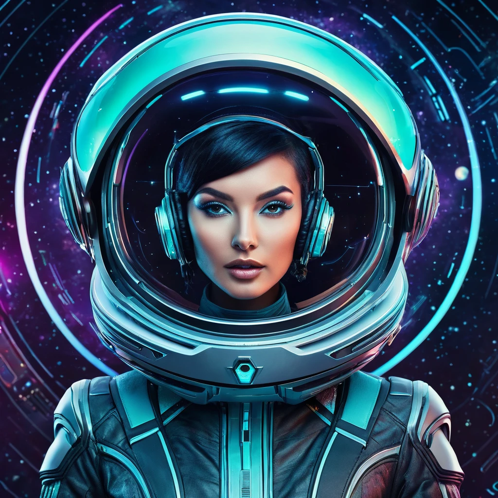 generate a brand strategy image in a futuristic intergalactic style in the form of. There should be a navigator (computer). Make a wild style
