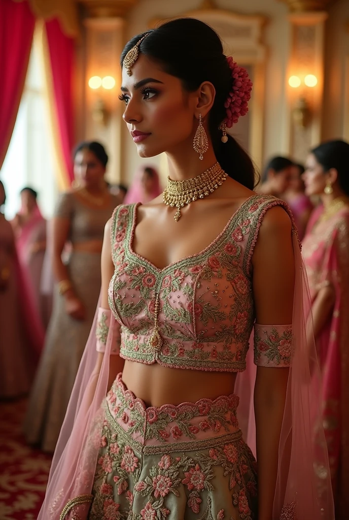 Elbow length sleevless choli 
