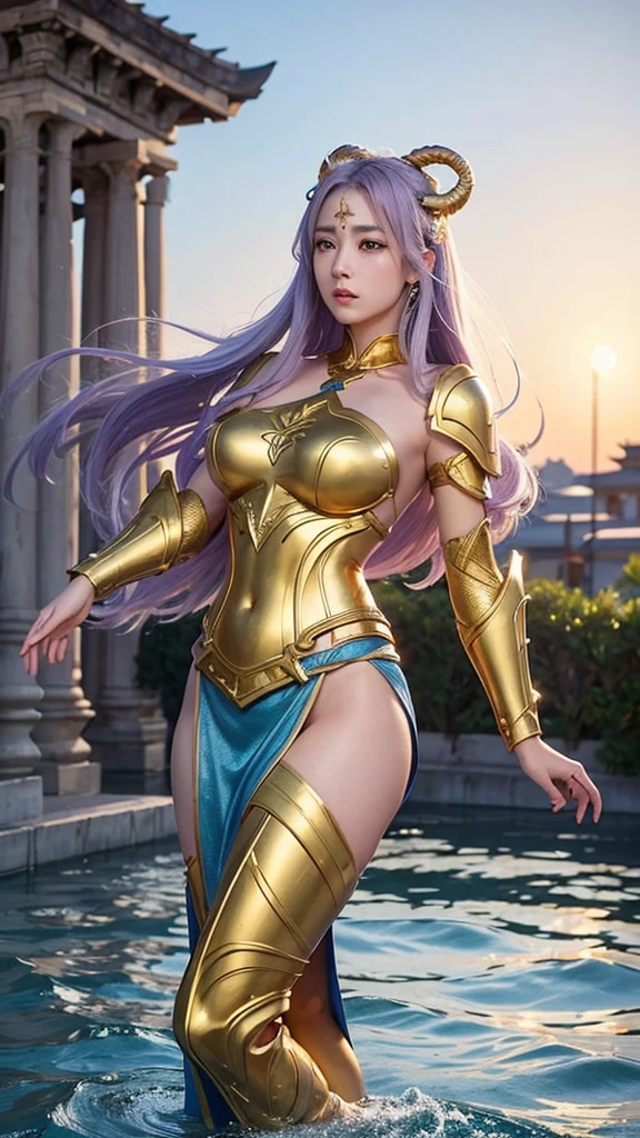 4K、Fine skin、A stunningly realistic Japanese woman、actress、Supermodel、belly button、Thighs、殿上眉
背景には聖闘士star矢シリーズの壮大で神秘的な雰囲気を反映させ、star々which incorporate a hint of a radiant sky and ancient Greek architectural elements。
Cinematic lighting、highlighting the reflective surface of her golden armor、enhancing the overall mystique of the character。
聖闘士star矢の「Muu in Aries」Based on、Depicting a mystical female warrior adorned in a gold cloth。Mu possesses long, flowing, pale purple hair that dances in the wind、A calm and intelligent appearance。Her gold cloth features large, golden water buffalo horns on both shoulders、Sculpted in intricate detail、It is made of golden armor that reflects light.。
The expression is calm and composed、It represents the dignity of a warrior with wisdom and power.。The pose is battle-ready、At the same time, it should demonstrate mental strength.。
In the background is an ancient Greek-style building reminiscent of a sanctuary.、star々Place the shining night sky。To highlight Mu's mystical abilities、Adding energy flows and light auras to your background。 Positioned to highlight the golden armor。
Creates a faint aura of light around Mu.、Creates a mysterious and solemn atmosphere。