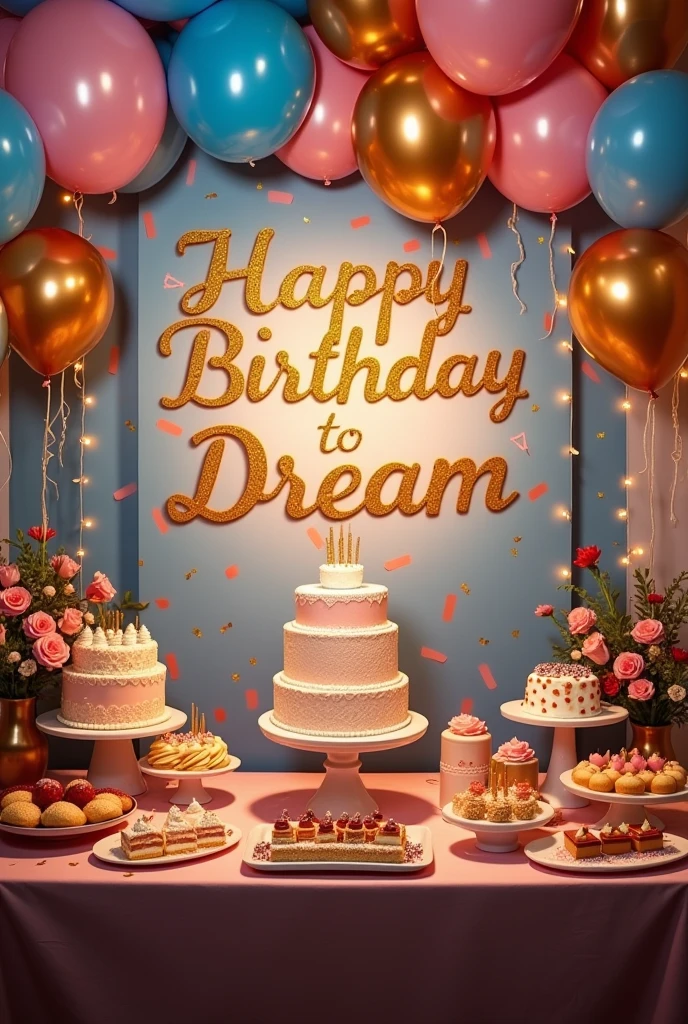 Create a birthday party background with the words 'Happy Birthday to Dream'