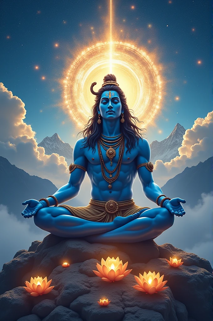 Shiva in meditation form and his aura so powerful