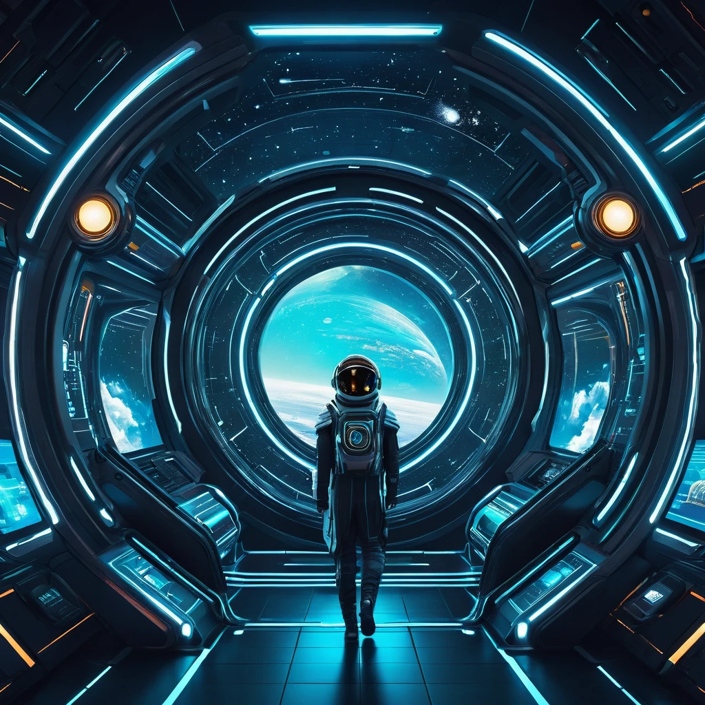 generate a brand strategy image in a futuristic intergalactic style in the form of. There should be a navigator (computer). Make a wild style