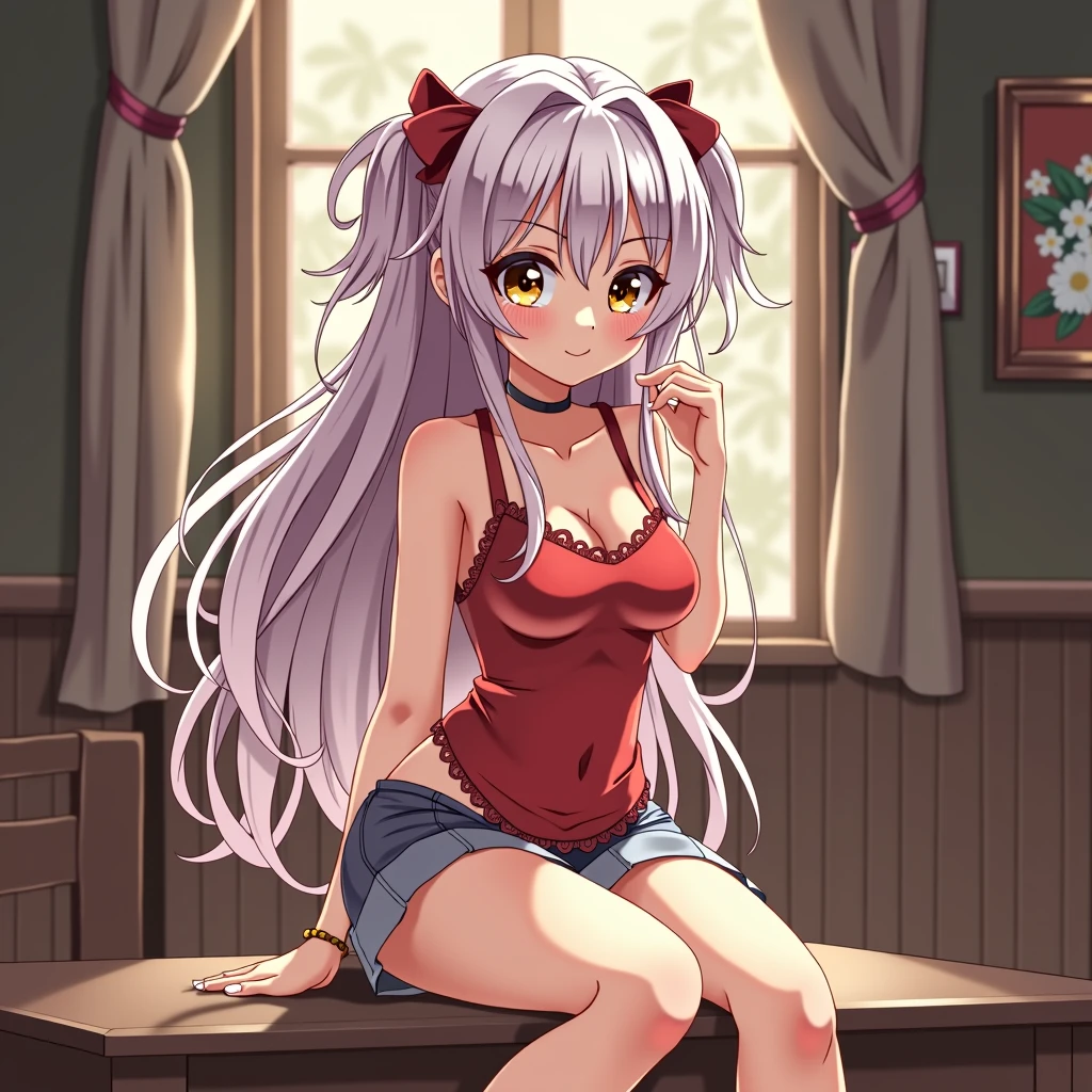 Sexy cottage anime girl open legs