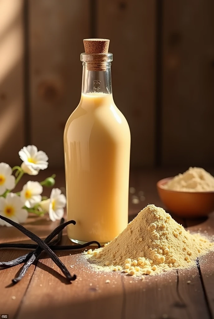 3d poster of vanilin bottle and powder