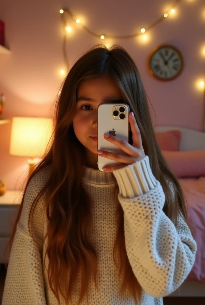 Beautiful young girl taking a selfie, , cute, dress, decollete, whole body, perspective (From the girl's feet), (((Sitting)))