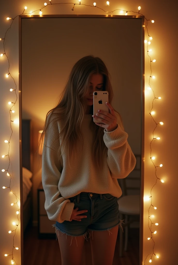 18 years old Girl hide face iphone mirror selfie 