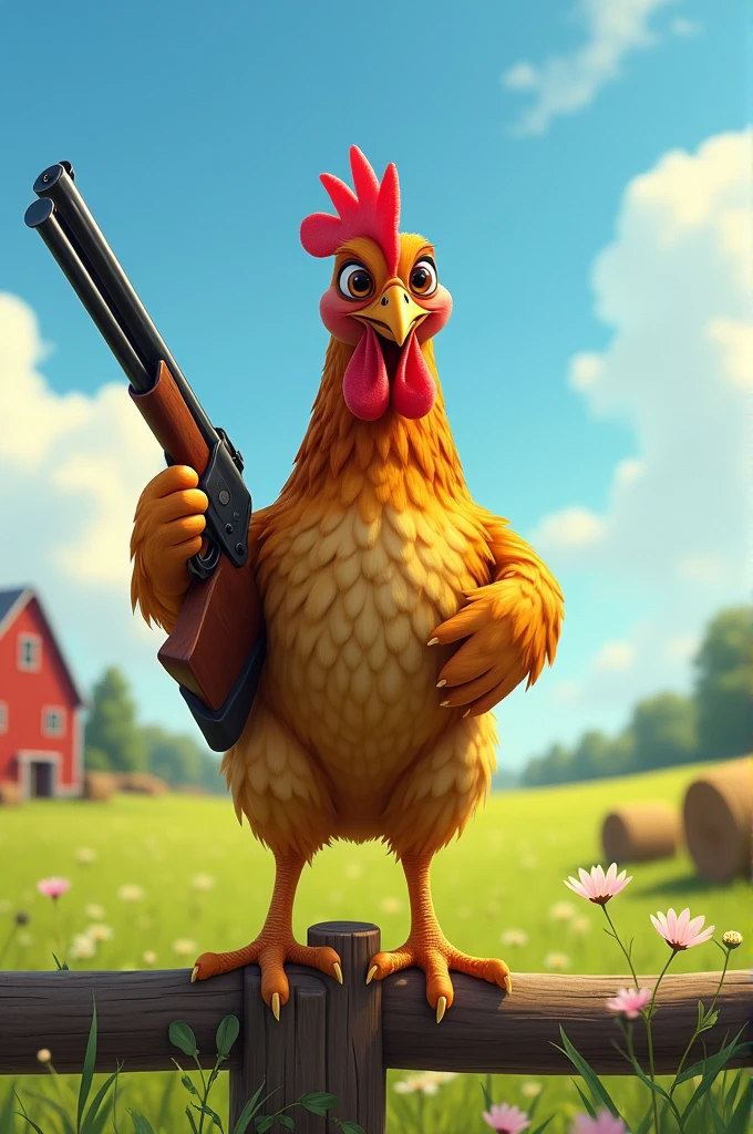 A chicken with a shotgun 