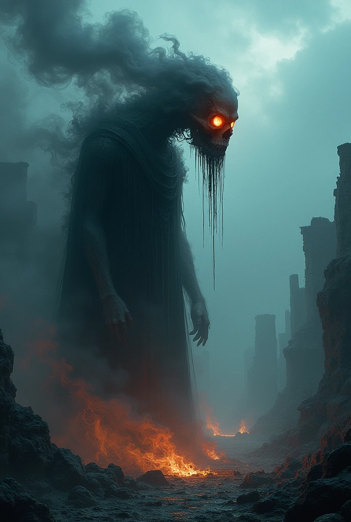 smoke, dead skull, curls, twists, dances, fire coming from the eyes, unmistakable silhouette, dark ghost, eerie transformation, beautiful detailed intricate, insanely detailed, photorealistic, soft natural volumetric cinematic perfect light, haunting vapors, ethereal, macabre spectacle, ### **Shadow Sentinel**
**Medium Construct, Unaligned**
An ancient guardian bound to protect sacred or powerful artifacts. These beings are often created through powerful necromancy or ancient rituals and are designed to guard specific locations or objects of significant magical importance.
**Key Points:**
- **Nature and Origin:** Shadow Sentinels are not fully alive but are instead constructs of shadow and magic. They often have a mix of humanoid and otherworldly features.
- **Abilities:** They are skilled in stealth and can blend into shadows, making them difficult to detect. They may possess abilities related to shadow manipulation, including summoning shadowy allies or casting darkness.
- **Weaknesses:** While resilient, they can be vulnerable to light and magic that disrupts shadows. They might also be susceptible to divine or radiant energy.