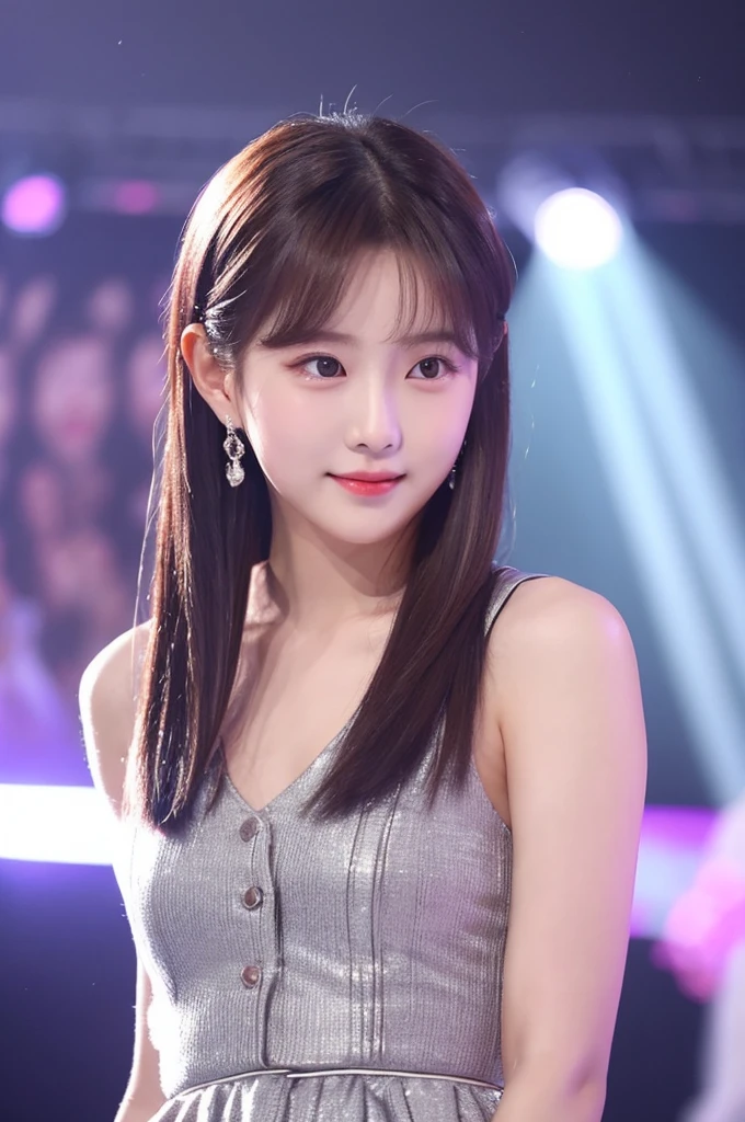 best quality,HD,masterpiece,A Korean girl,cute and beautiful,Exquisite face shape,,Entertainment Agency Rookie Idol,hour,hour尚紫羅蘭風打歌服,Sophisticated Hairstyle,Sophisticated makeup,Small waist,Violeta Music Show Stage