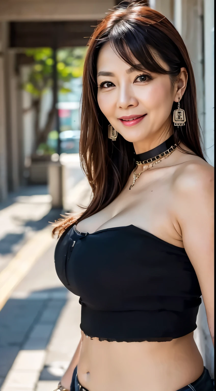 88 years old　Mom　MILF　Korean, Lady　large earring　Big choker　navel piercing decoration　A bracelet　realisitic　Gorgeous Madame Beautiful Mature Woman　sexy　Smile　Gentle woman navel piercing　４K　High quality　横から　サンダル