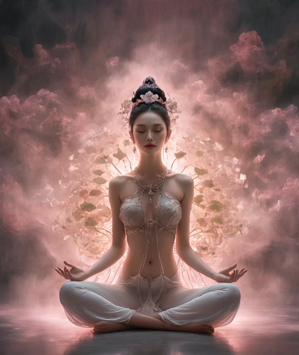 Lotus Posture Nude Sexy Female Guanyin Full Body Photography，Anatomically correct,Raw, Filming, (concentrate:1.5), (Reality:1.4), Dusk lighting, Volumetric Lighting, Ultra-high resolution, 16K,Dramatic Lighting, White background：1.5）（Tangled，Mandala，dispute，Entanglement：0.7），Bomber Jacket,Transformation, Depth of Field, Dreamy atmosphere, The most beautiful chaos, grace, Brutalist Design Dark Theme, Flower of Death, Flowers of ecstasy，Glowing Line,Glow Example，Tracking Example，flash， Backlight，translucent，Light Particles,HILL，exit