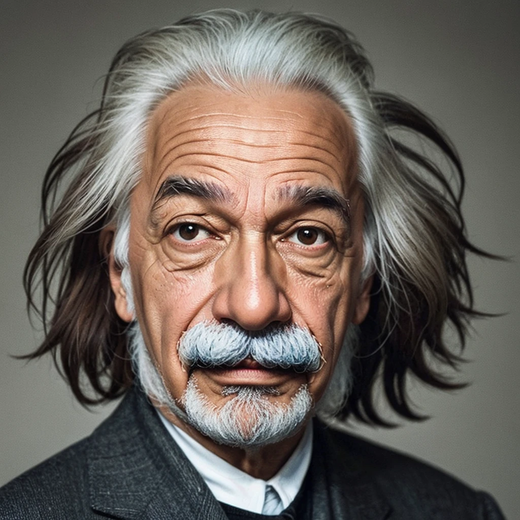 A portrait of Einstein with a neutral expression, showing his face full-frontal, without any facial expressions.