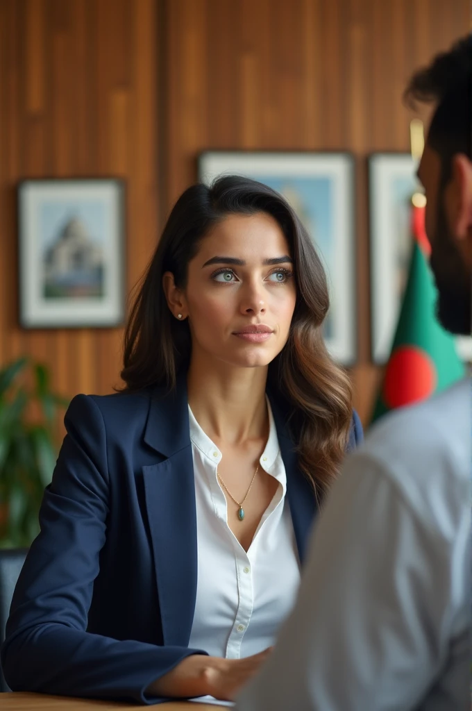 A beautiful European woman is taking visa interview to a Bangladeshi man
