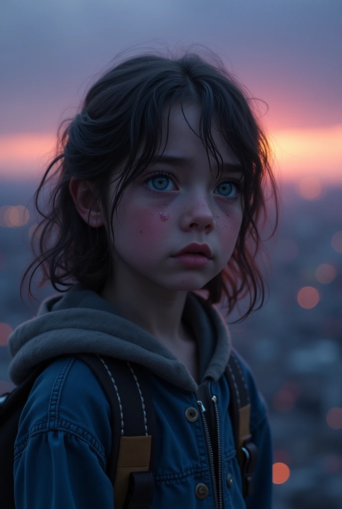 étail :

	•	Personnage : L’adolescente est en train de pleurer beaucoup . Ses yeux sont très expressifs, reflétant une profonde émotion.



