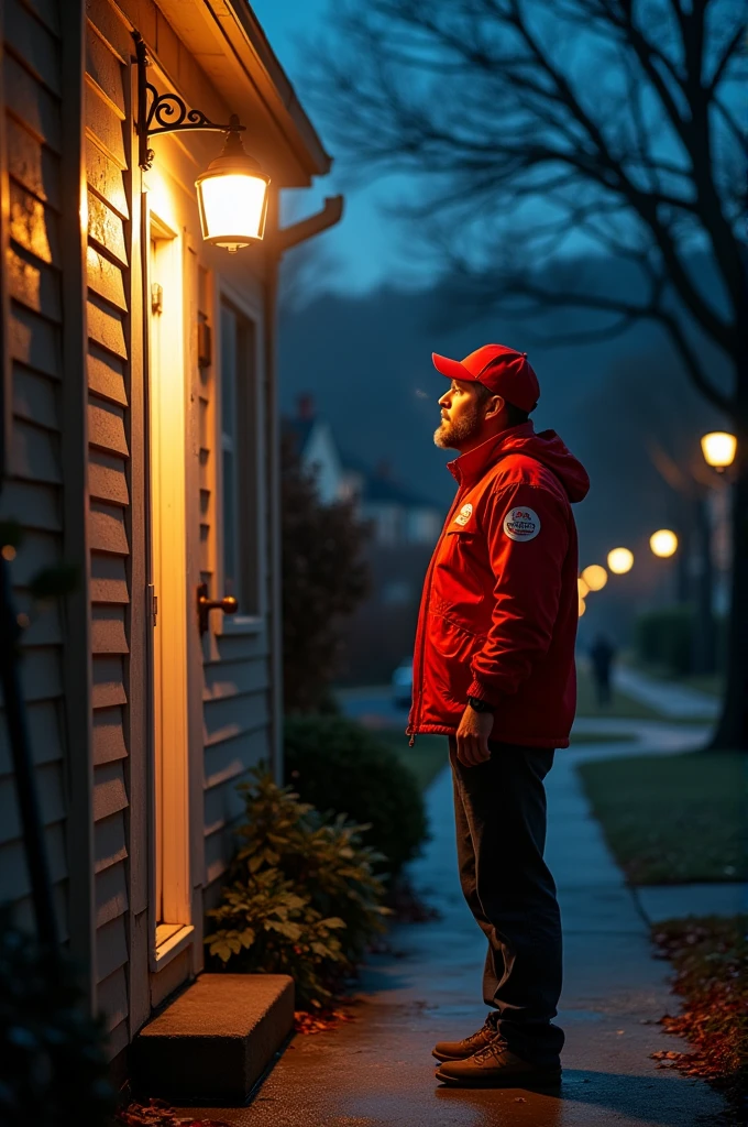 A food delivery man knocking coustomer the door (night time)