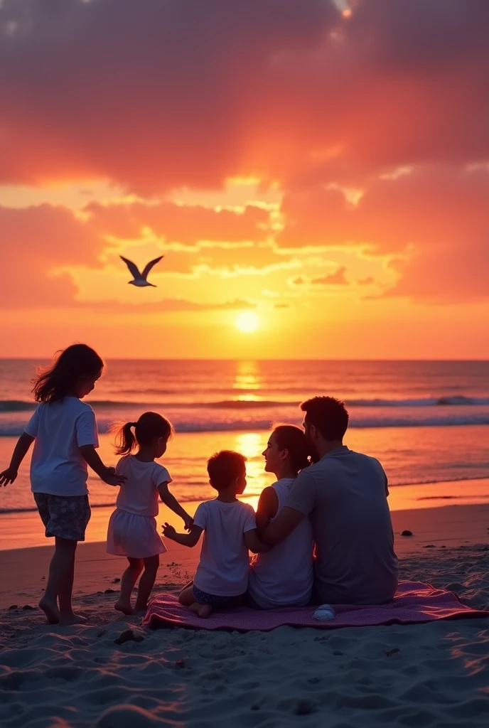 Families watching sunset