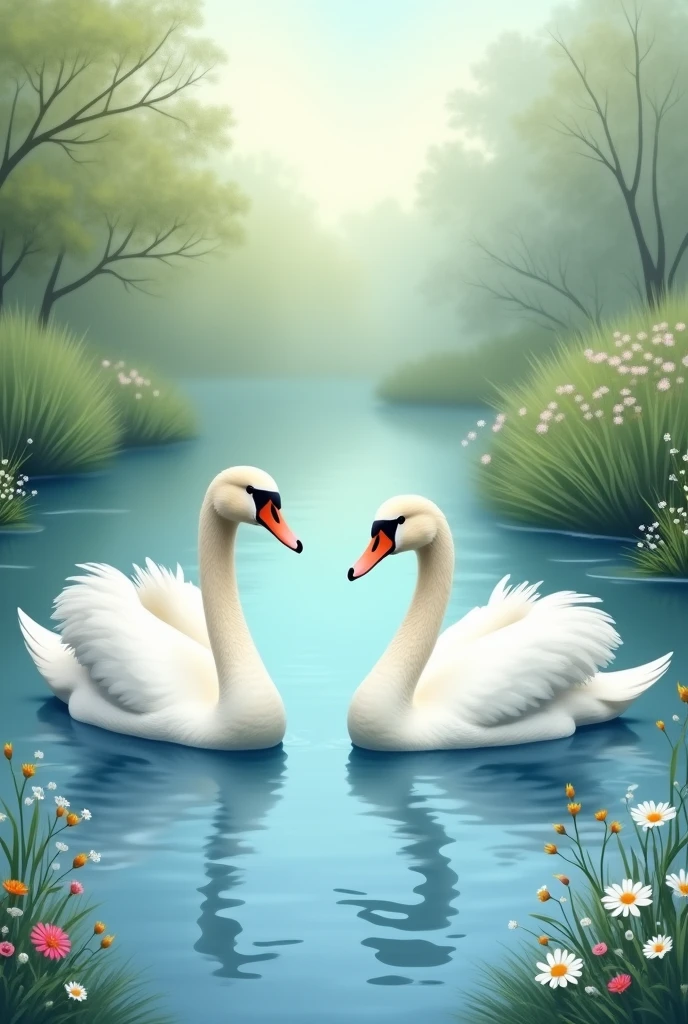 create matching wallpaper of 2 swan


