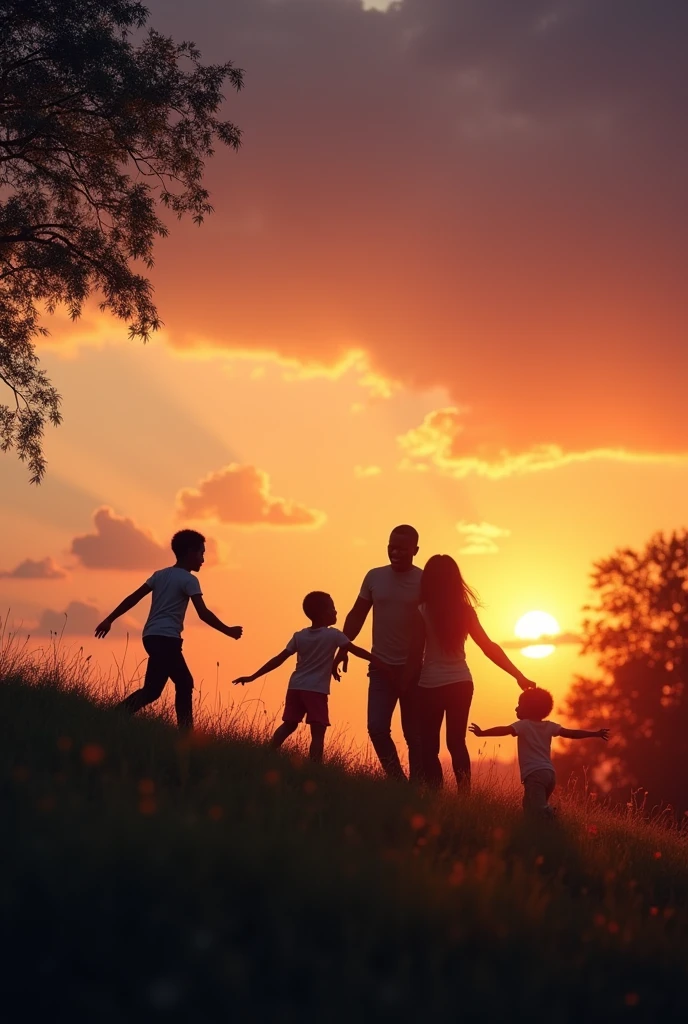Black Family watching sunset