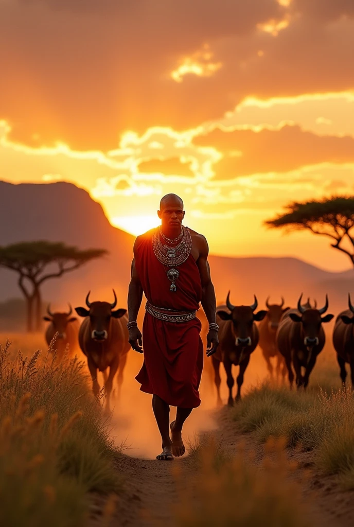 Bald maasai looking after cattle worrior landscape design