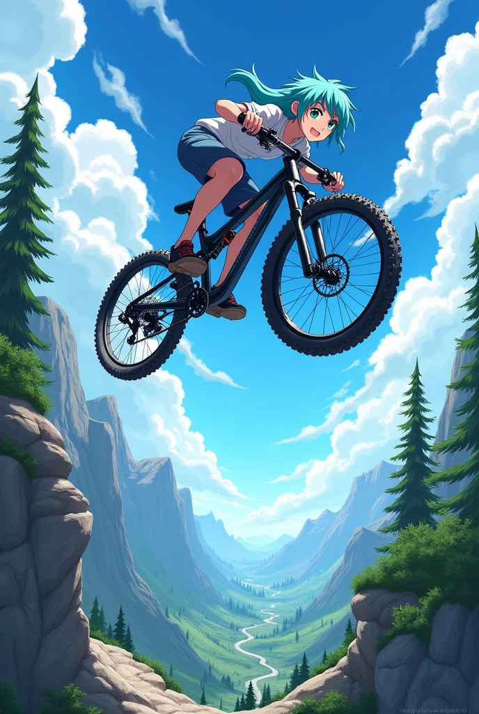 Today's challenge theme：anime art, Riding a Mountain Bicycle doing acrobats