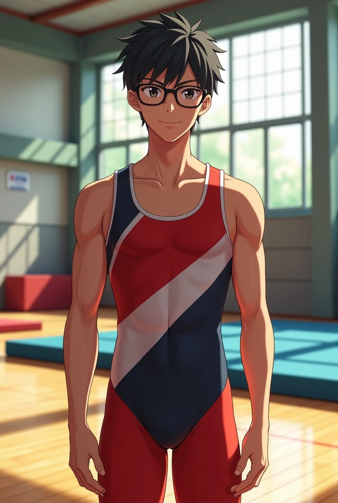 his name is Kenichi Takeshita、Known"A single case"、23 years old、male、Height: 175cm、a giant weighing 107kg、his face is square、his hair is parted in the middle and he wears glasses、Bloomers(he wears a size S girls' gymnastics uniform that is very tight)Wearing