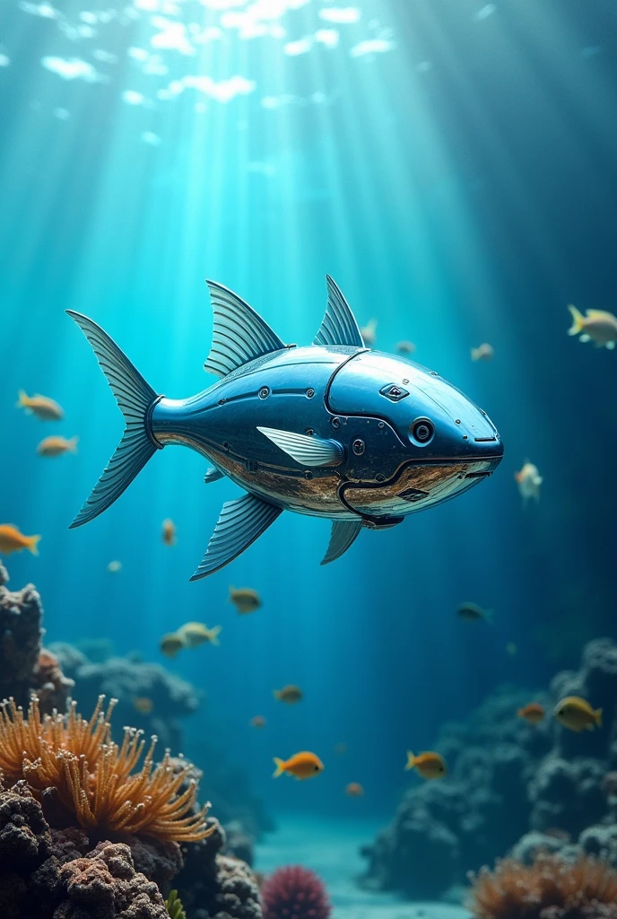 robot fish cleaner in sea or deep river