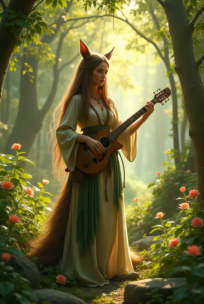 Kizi, loves horses and animals, druid artisan, Linda, straight brown hair, Love music, half human half jackal, likes magic, likes science,