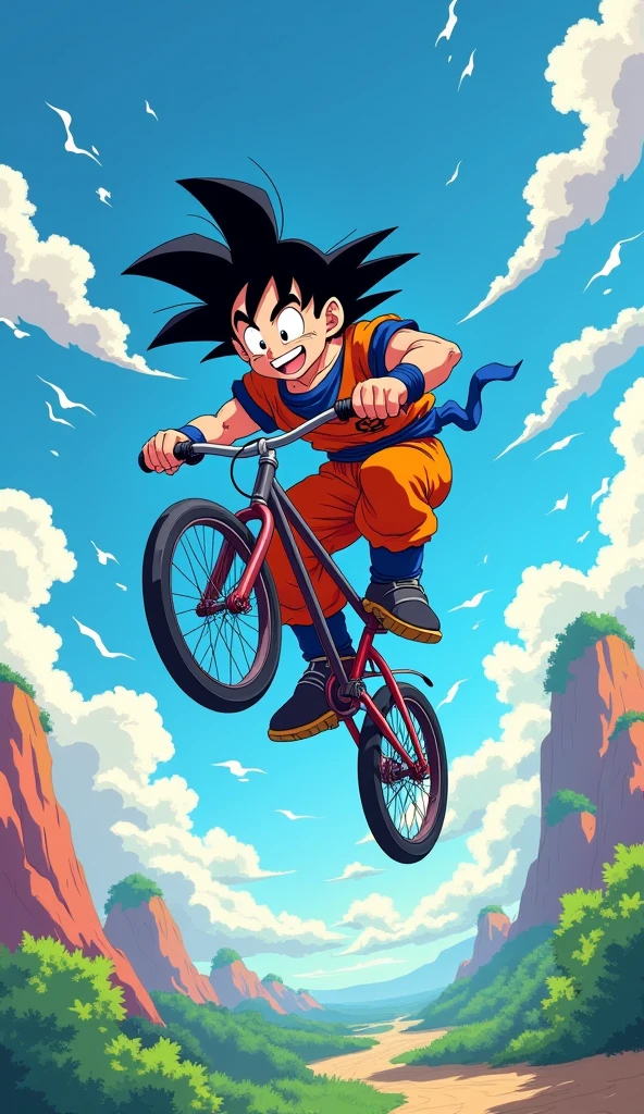 Today's challenge theme：Son Goku Riding a Bicycle doing acrobats