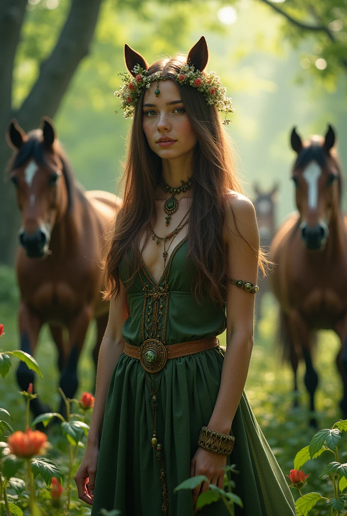Kizi, horses , druid artisan, Linda, straight brown hair, Love music, half human half jackal, magie, science, 17-18 years old