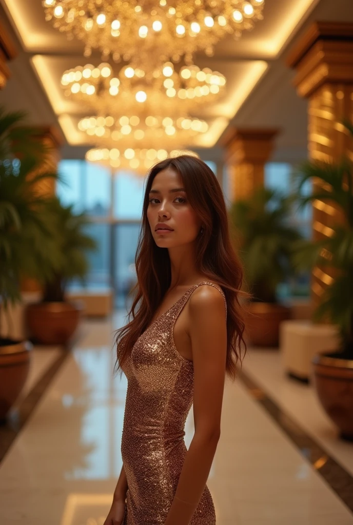 lovely woman, Brown hair, at a luxury hotel in Dubai