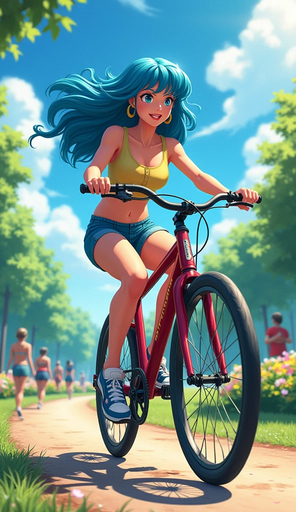 Today's challenge theme:Bulma in sexy shorts Riding a Bicycle doing acrobats