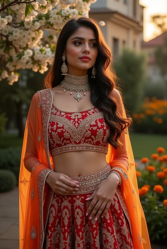Sexy Beautiful busty hot Traditional Pakistani bhabhi wearing Waist chain on around her navel