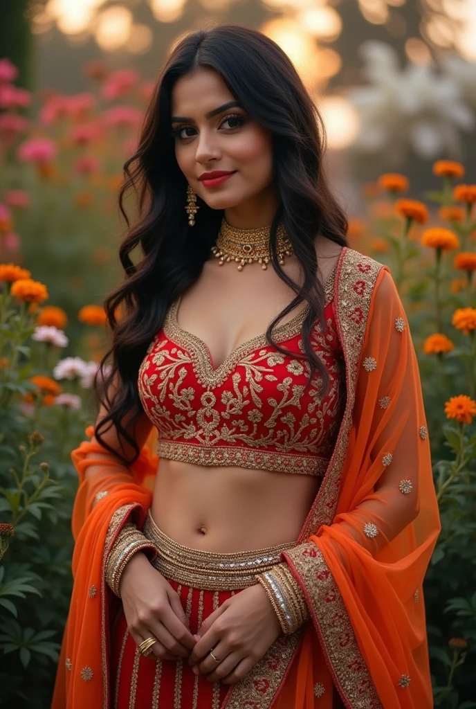 Sexy Beautiful busty hot Traditional Pakistani bhabhi wearing Waist chain on around her navel