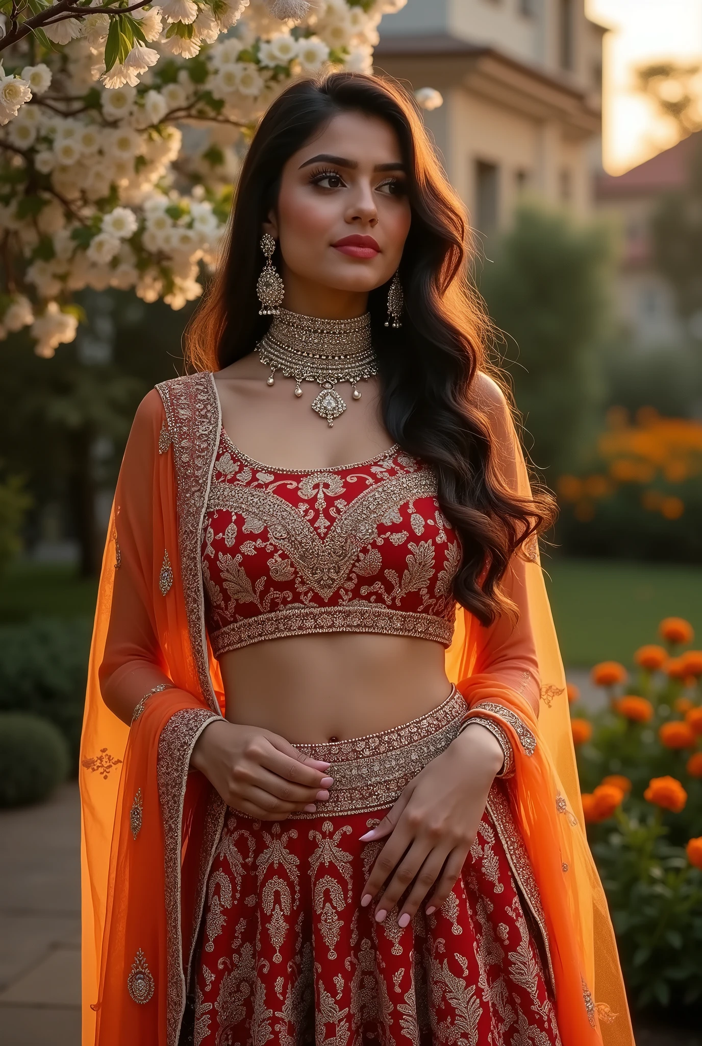 Sexy Beautiful busty hot Traditional Pakistani bhabhi wearing Waist chain on around her navel