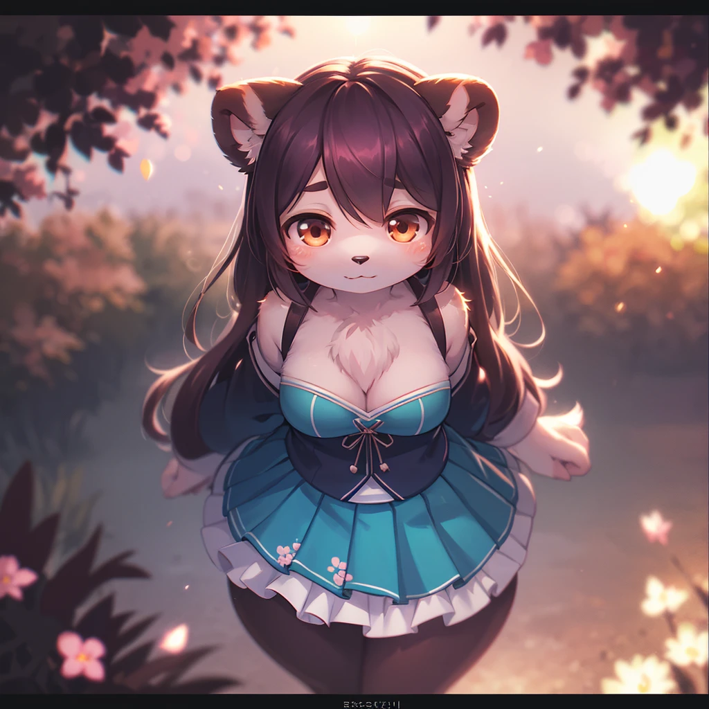 (Sumilux f1.4 36mm , Polaroid , low Latitude old color negative film , cross process , (bokeh), Long exposure , blur , flare, chromatic aberration , (soft focus), (Shallow focus) , soft glow , Maximum aperture, low Key , Transparent depiction , Tyndall) , thick Panda Girl , (lifelike Panda patterned face) , flare skirt , Plum blossoms flutter across the screen , (from overhead:1.5) , (revolve round) , Rotate and lift up the skirt