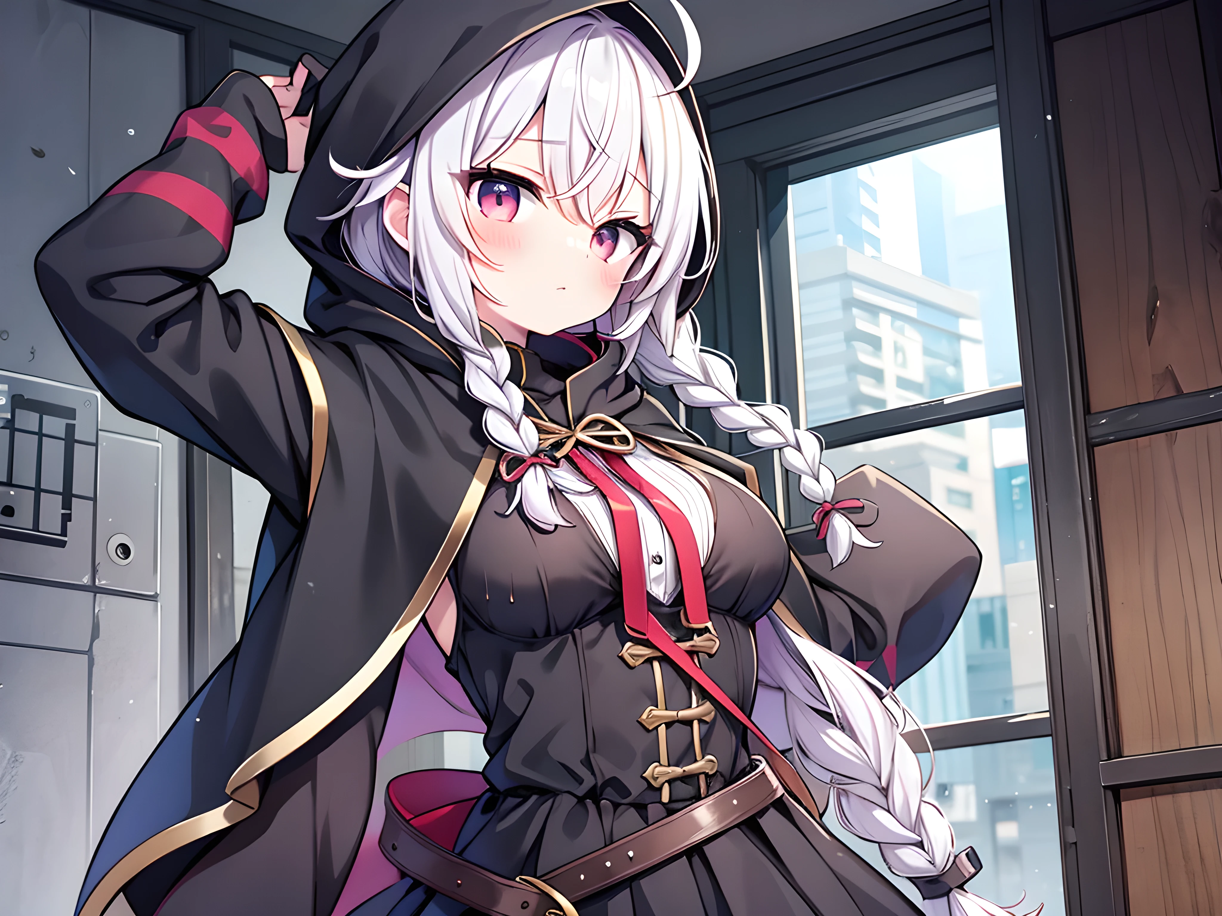 score_9, score_8_up, score_7_up, BREAK source_anime,rating_explicit, best quality, masterpiece, uncensored, 1girl,shinshuumaruKC, long hair,ahoge,twin braid,large breasts, long sleeves, dress, ribbon, belt, hood, black dress, twin braids, capelet, hood up, black capelet, hooded capelet,black skirt, fellatio,in heat,oil,sweat,wet clothes,open clothes,dynamic pose,dynamic angle,faceless male,