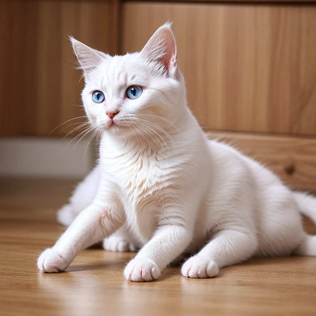 A small white cute cat